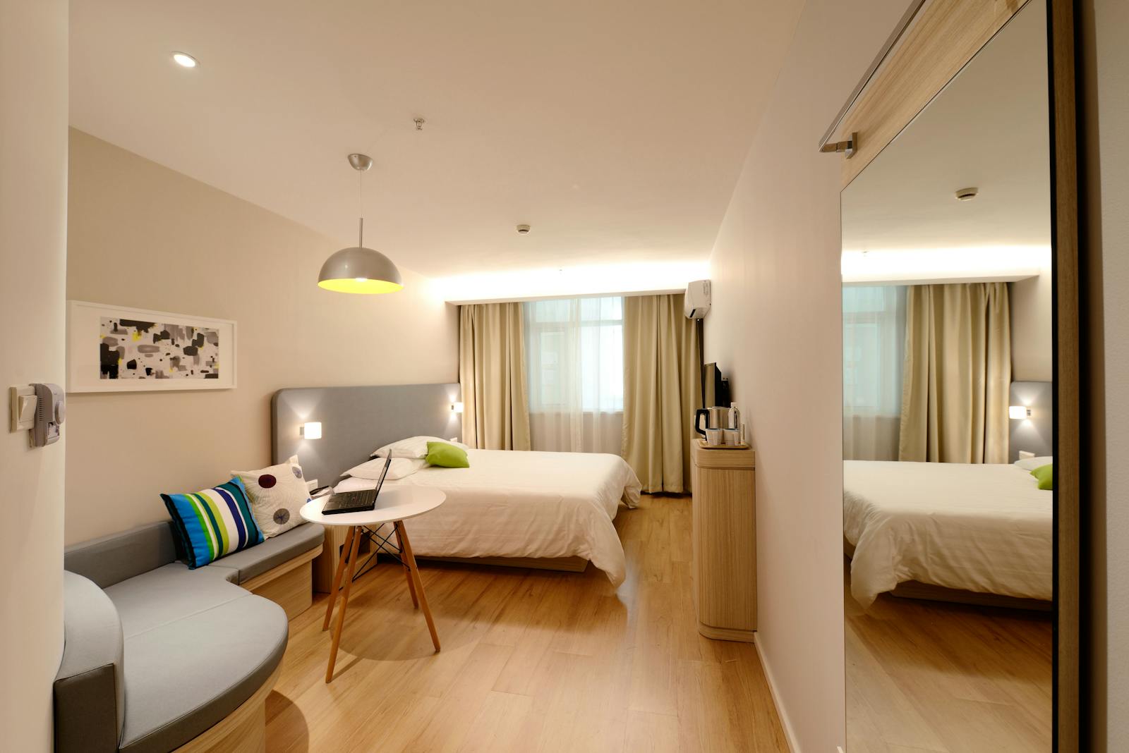 A serene bedroom addition with soft light