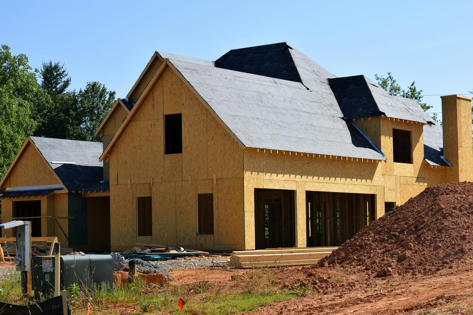 A timber-framed pavilion structure under construction